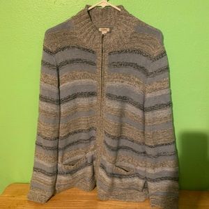 L.L. Bean Cotton Knit Zip Up Sweater Grey and Blue